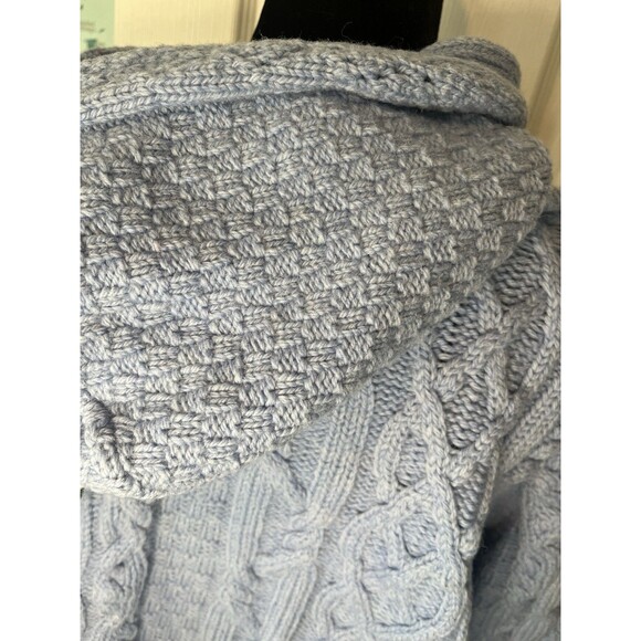 Aran Crafts Women’s Blue Sweater Merino Wool Ireland Cable Zip Hooded Sz Small - Picture 4 of 8